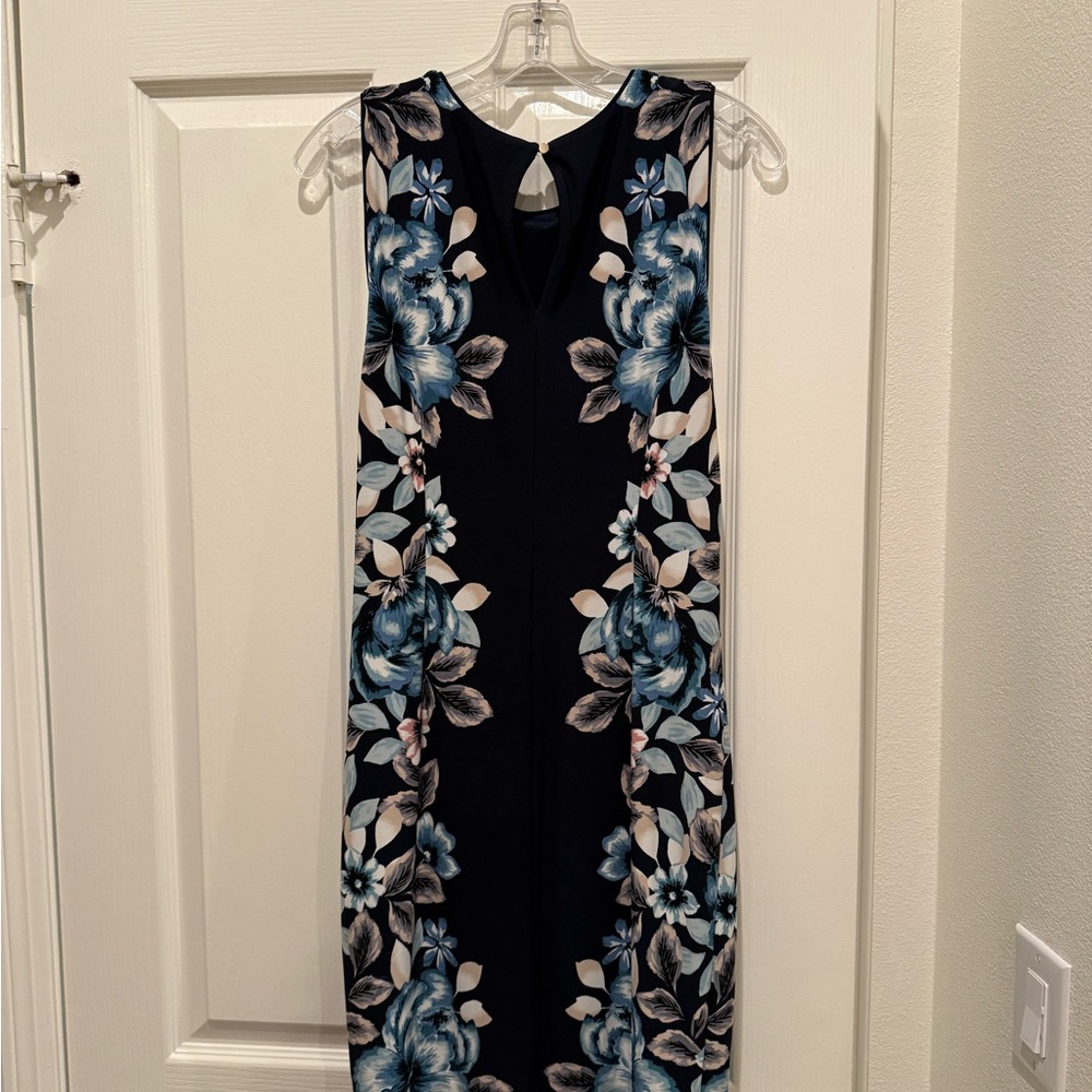 White House Black Market Navy Maxi Dress with Blue Floral Panels